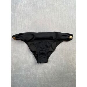 Victorias Secret Black Fold Over Bikini Bottom Gold Hardware Logo Plaque Womens